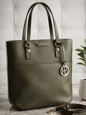 RARE Henri Bendel West 57th Saffiano Leather Tote Bag - Olive Green